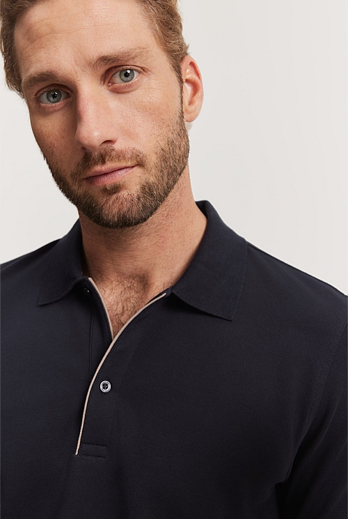 Navy Slim Stretch Tipped Polo - Polos | Country Road