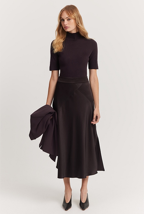 Pinot Noir Satin Split Skirt - Skirts | Country Road