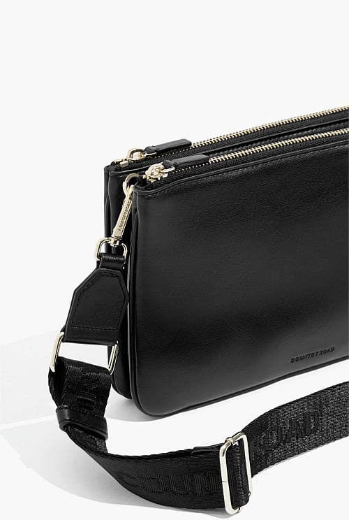 Black Large Double Zip Crossbody Bag Bags Country Road
