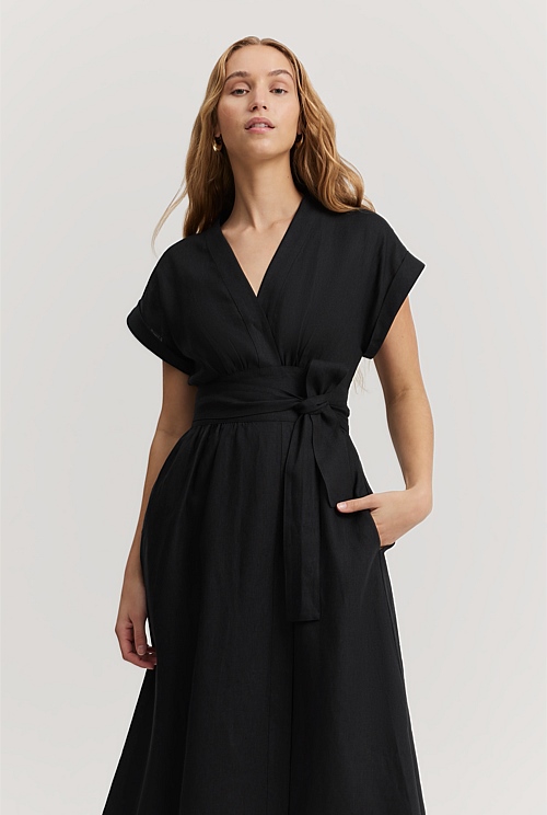 Black Linen Wrap Dress Zulu Linen Wrap Dress In Navy LUXMII