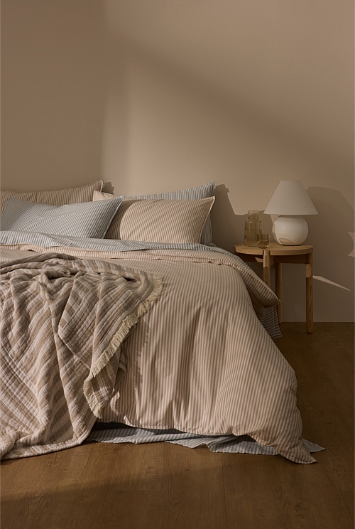 Natural Brae Australian Cotton Stripe King Single Quilt Cover King