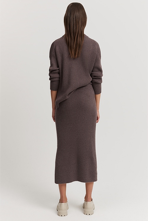 Truffle Marle Organically Grown Cotton Cashmere Blend Rib Knit Skirt ...