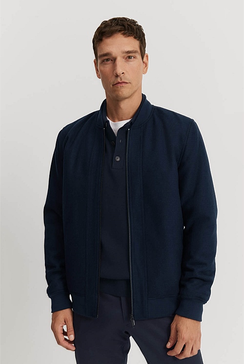 Navy Recycled Wool Blend Bomber - Jackets & Coats | Country Road