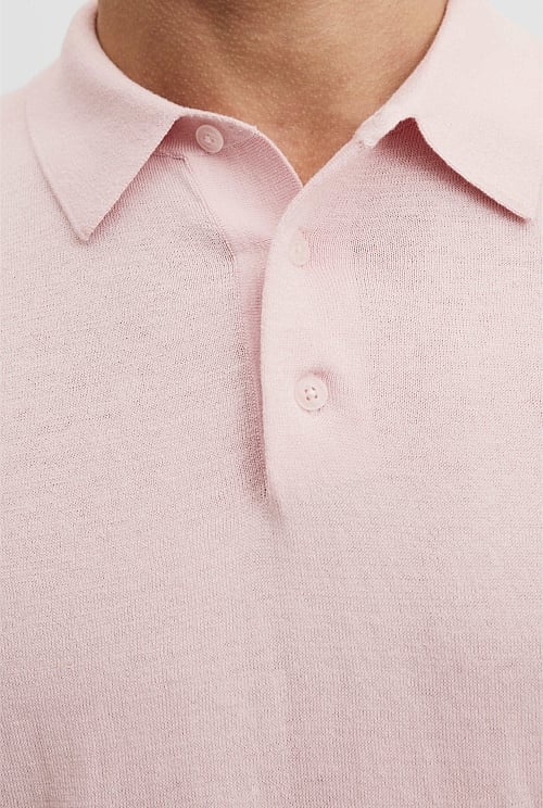 Soft Pink Cotton Silk Button Knit Polo - Natural Fibres | Country Road