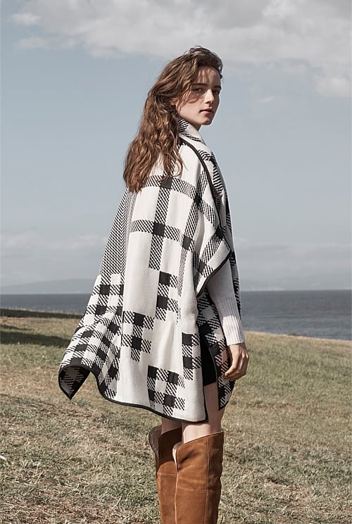 Black Multi Check Poncho - Accessories | Country Road