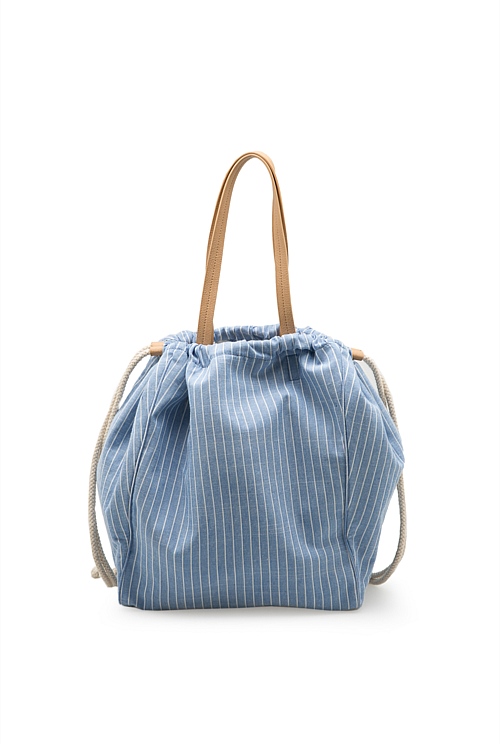 Chambray Pinstripe Drawcord Tote - Tote Bags | Country Road