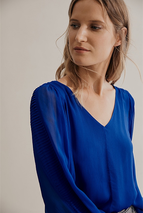 Cobalt Pleat Sleeve Blouse - Shirts | Country Road