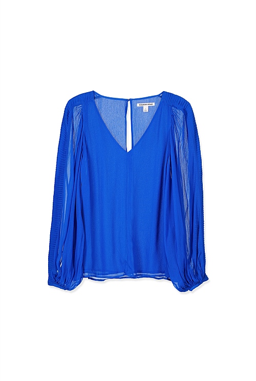 Cobalt Pleat Sleeve Blouse - Shirts | Country Road