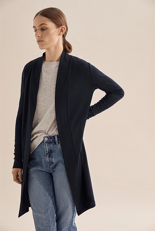 Navy Longline Babywool Cardigan - Knitwear | Country Road