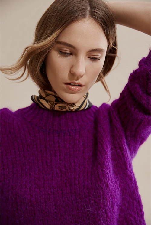 Purple Fluffy Oversized Knit Sweater - Knitwear | Country Road