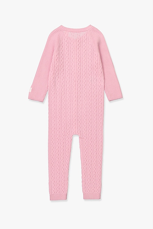 Candy Pink Cable Knit Jumpsuit Jumpsuits & Bodysuits Country Road