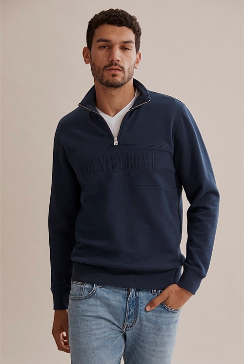 Navy Branded Half Zip Sweat - Sweats | Country Road