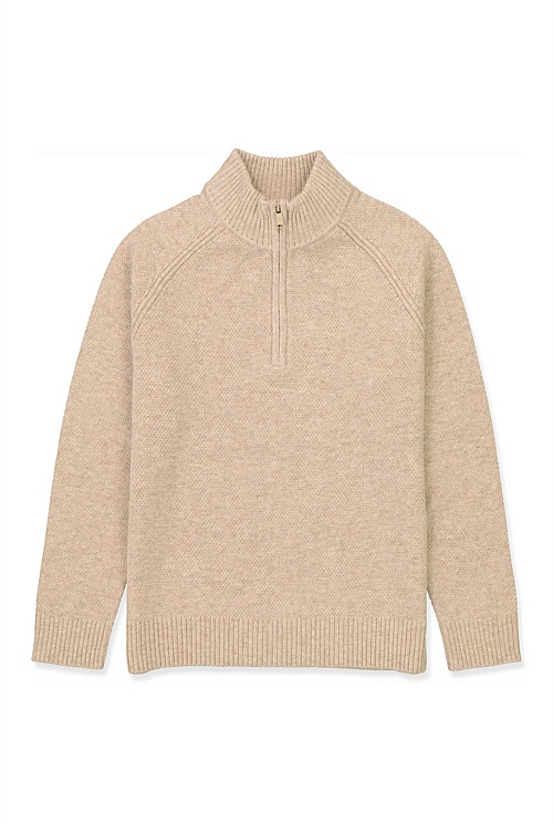 Oatmeal Australian Lambswool Half Zip Knit - Knitwear | Country Road