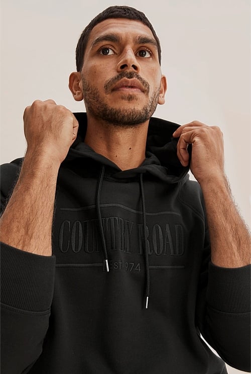 Black Verified Australian Cotton Heritage Hooded Sweat Natural Fibres