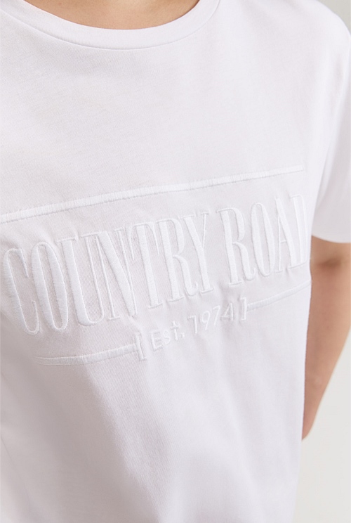 White Verified Australian Cotton Heritage Embroidered TShirt