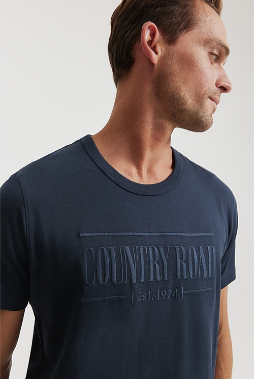 Navy Verified Australian Cotton Heritage Logo TShirt Natural Fibres